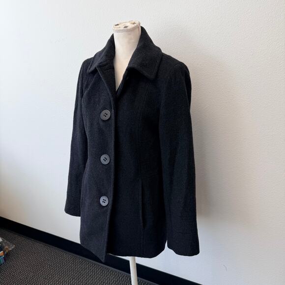 Calvin Klein Women's Black Warm Winter Wool Blend Pea Coat Button Up Size 6 - Picture 3 of 11